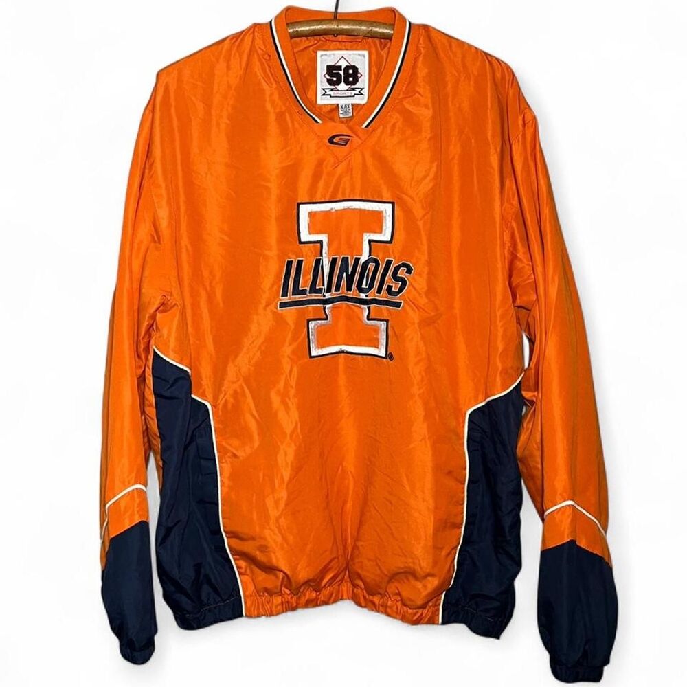 Vtg 00s Uni of Illinois Fighting Illini College Windbreaker Pullover Size XL